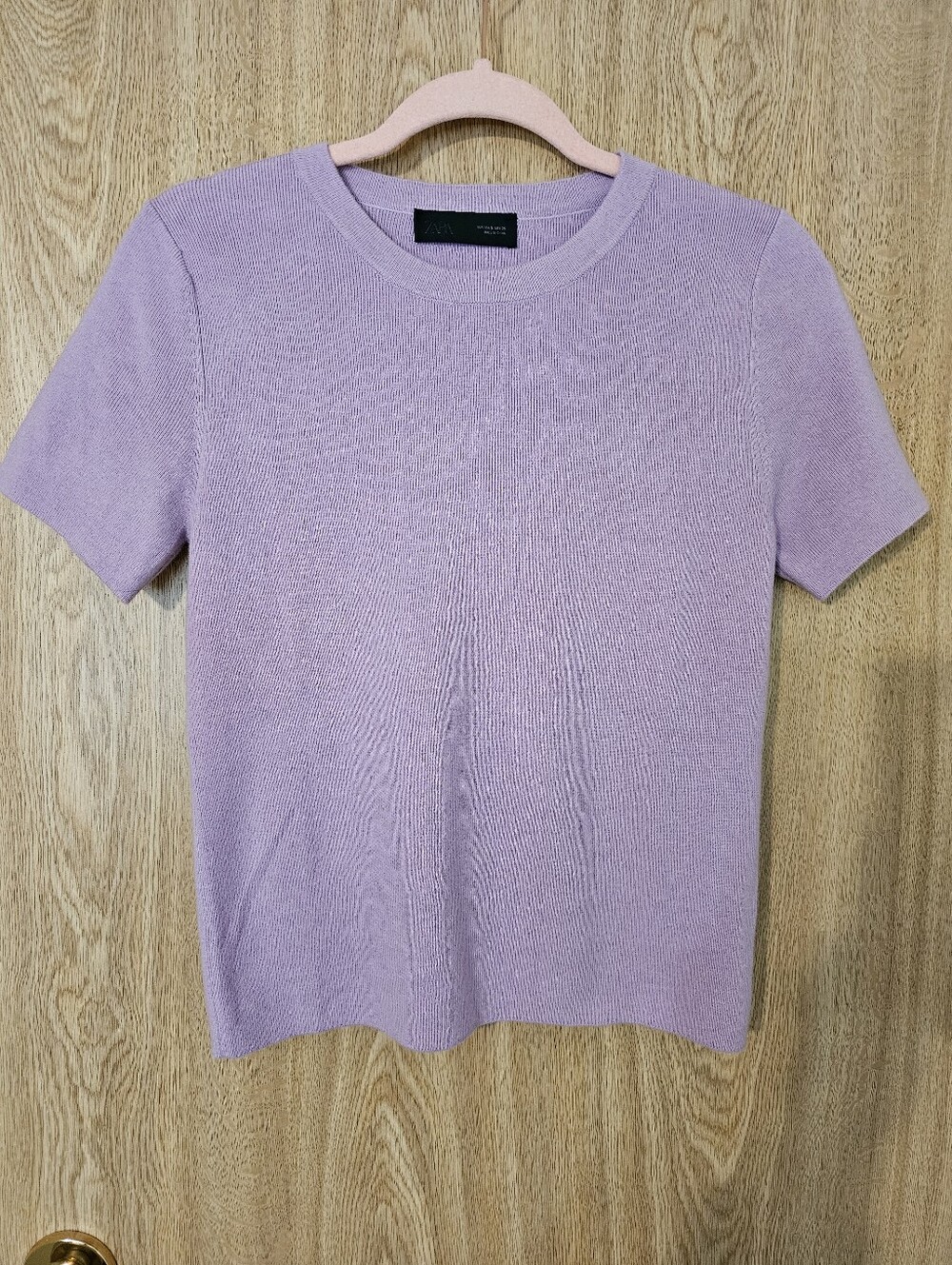 Zara Pink Lilac Crewneck Knit Sweater Short Sleeve T-Shirt Top Shirt Size Small